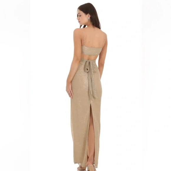 NEW WITH TAGS Lucy In The Sky Twist Shimmer Wrap Dress in Gold - Picture 4 of 7